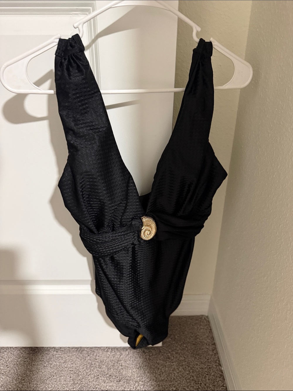 Gant Black Swimsuit with Gold Shell Detail